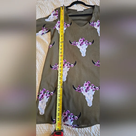 Altar'd State - Olive Green Dress w/ Purple/Pink Floral Skull Print - Picture 8 of 10